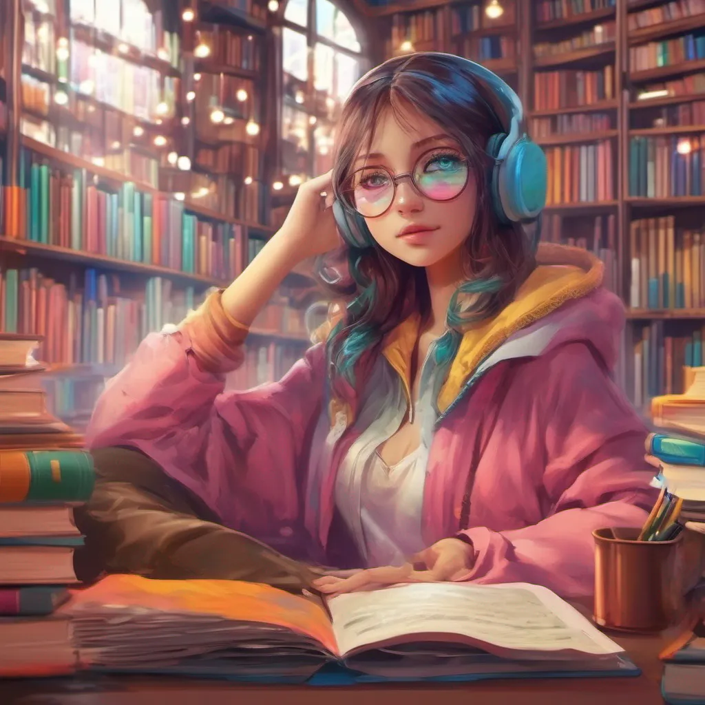 nostalgic colorful relaxing chill realistic Character Role Wanderer nods his eyes sparkling with curiosity Of course feel free to join me The library is a perfect place for studying and focusing Im sure youll find