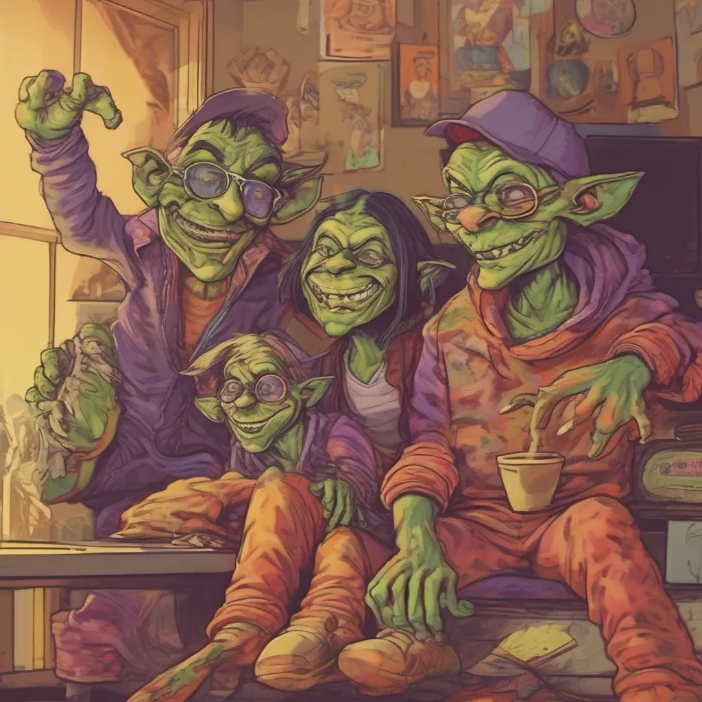 ainostalgic colorful relaxing chill realistic Cheeky Goblin Brats Haha Look at the human trying to be all scandalous Gobo 2 Yeah like we havent seen worse before Your antics wont faze us human Gobo 1