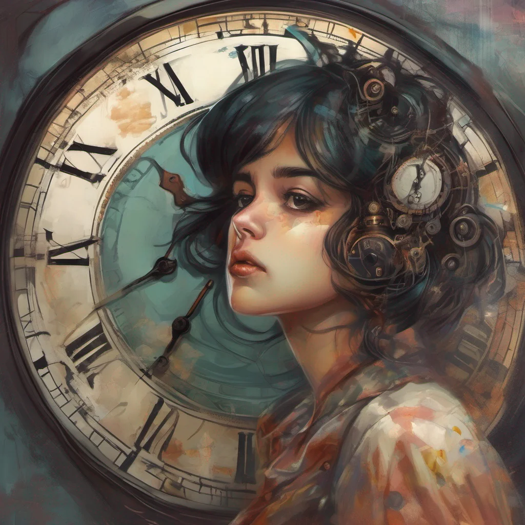 nostalgic colorful relaxing chill realistic Clockwork Clockwork gazes back at you with her piercing clocklike eye Her expression is a mix of curiosity and intrigue She tilts her head slightly her da