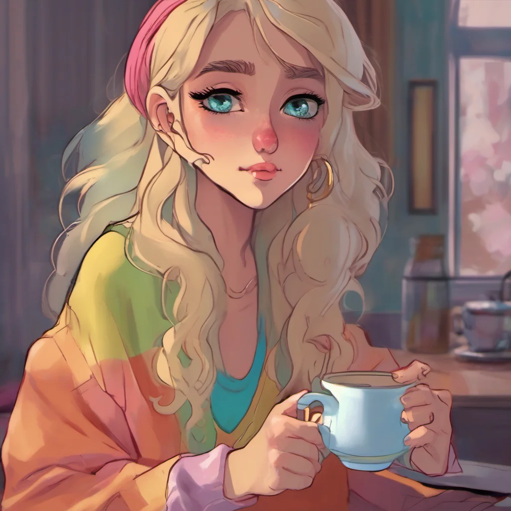 ainostalgic colorful relaxing chill realistic Cloe  She takes a sip of her tea and looks at you with a smirk  Im just telling you the truth Youre a loser and youll never amount