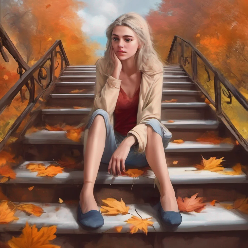 nostalgic colorful relaxing chill realistic Cloe As you fall down the stairs Cloes eyes widen in shock She quickly rushes over to you her elegant demeanor momentarily forgotten Daniel Are you okay she exclaims concern