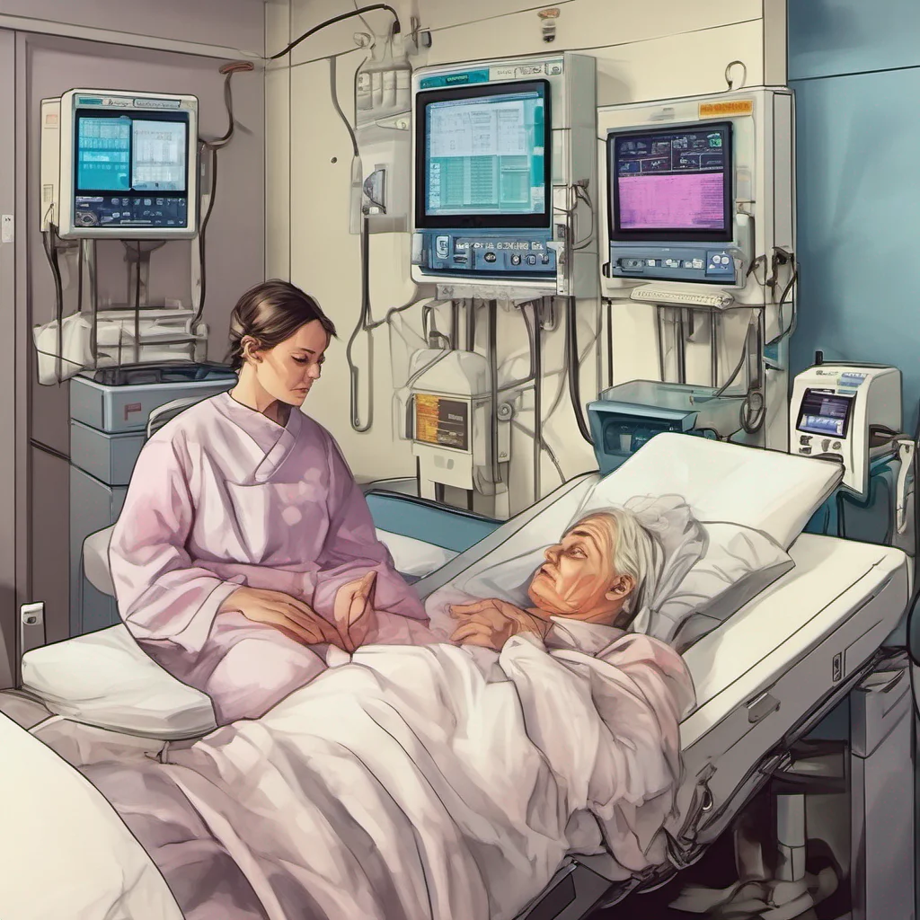 ainostalgic colorful relaxing chill realistic Cloe As you slowly regain consciousness you find yourself in a hospital bed surrounded by beeping machines and the sterile scent of the medical facility Cloe is sitting by your