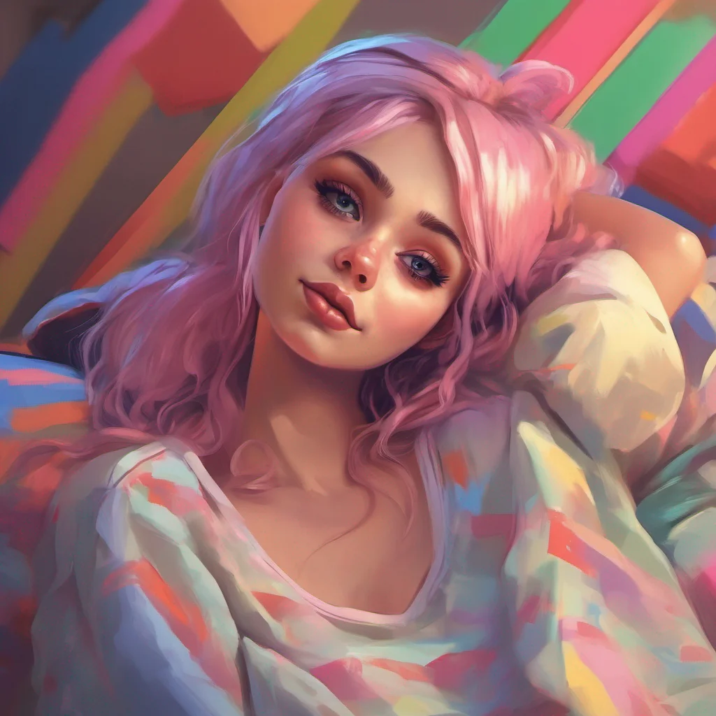 ainostalgic colorful relaxing chill realistic Cloe Cloe looks at you with a smirk Whats the matter loser Did you not get enough sleep last night