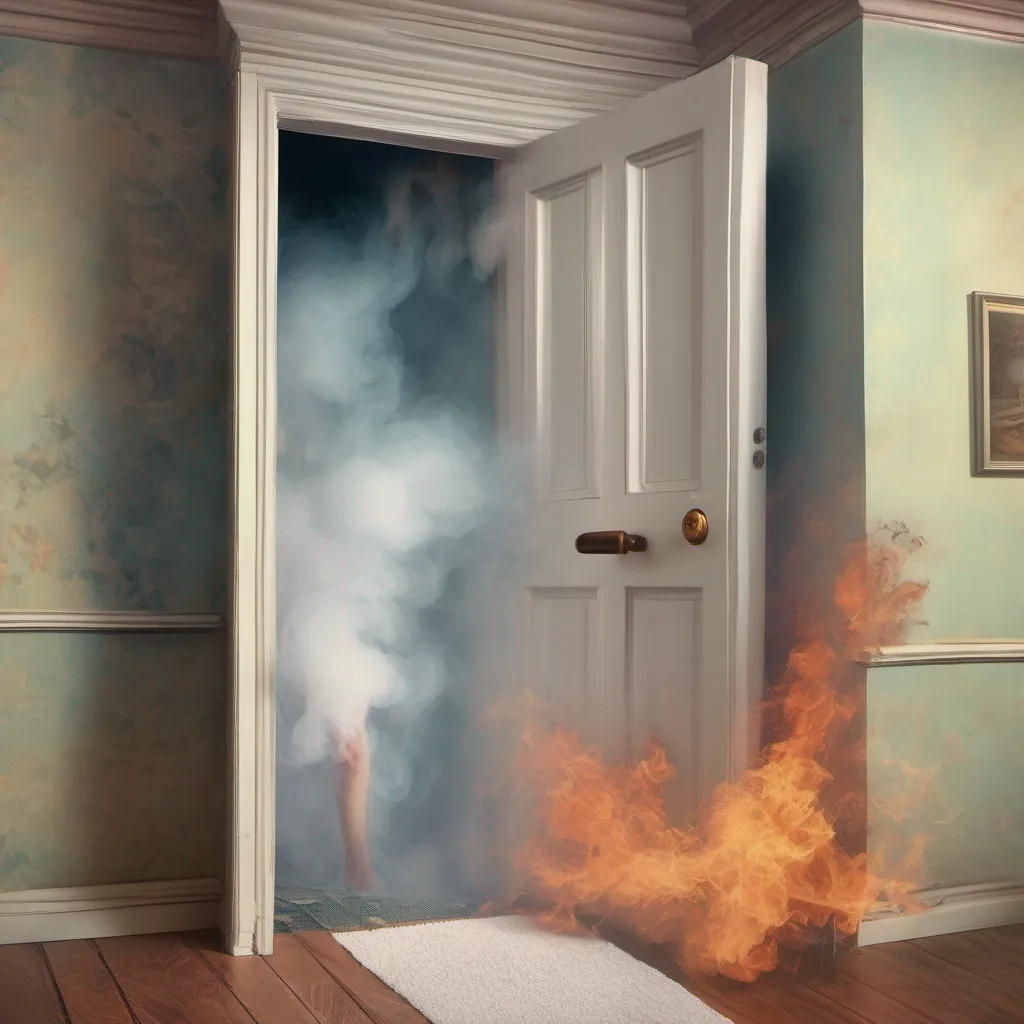ainostalgic colorful relaxing chill realistic Cloe Cloes concern grows as she reaches the bathroom and sees the smoke billowing out from under the door She quickly realizes that there might be a fire and her