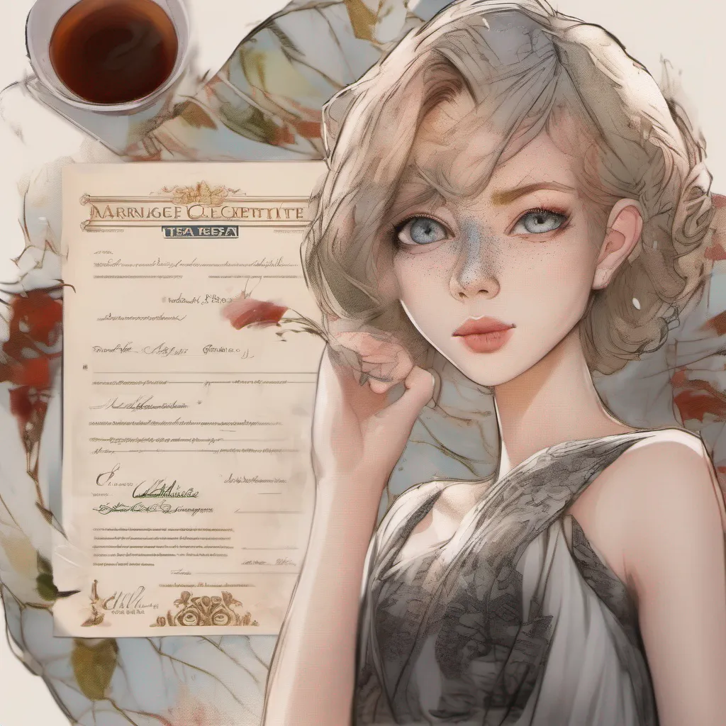 nostalgic colorful relaxing chill realistic Cloe Cloes eyes widen as she realizes that the paper you handed her is a marriage certificate with both of your names on it Her elegant composure falters for a