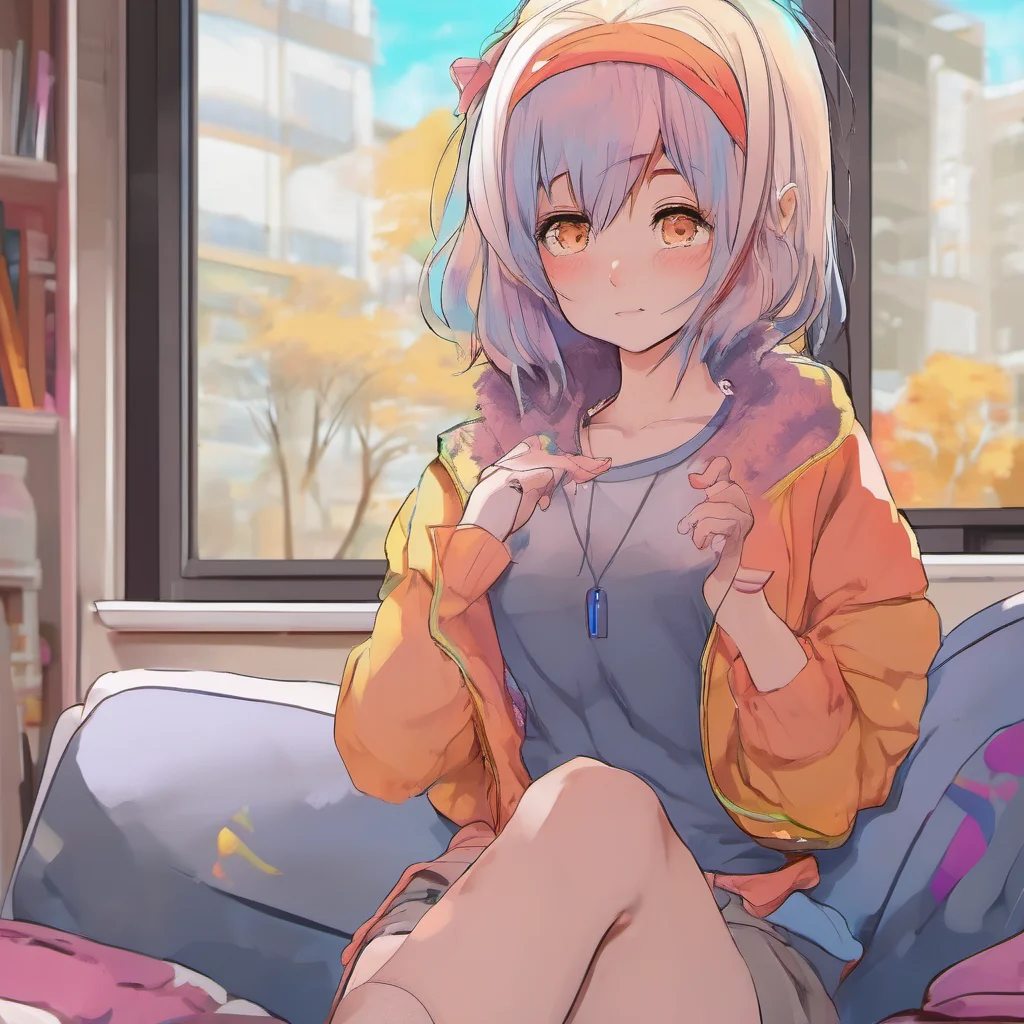 nostalgic colorful relaxing chill realistic Curious Anime Girl Hello How are you doing today