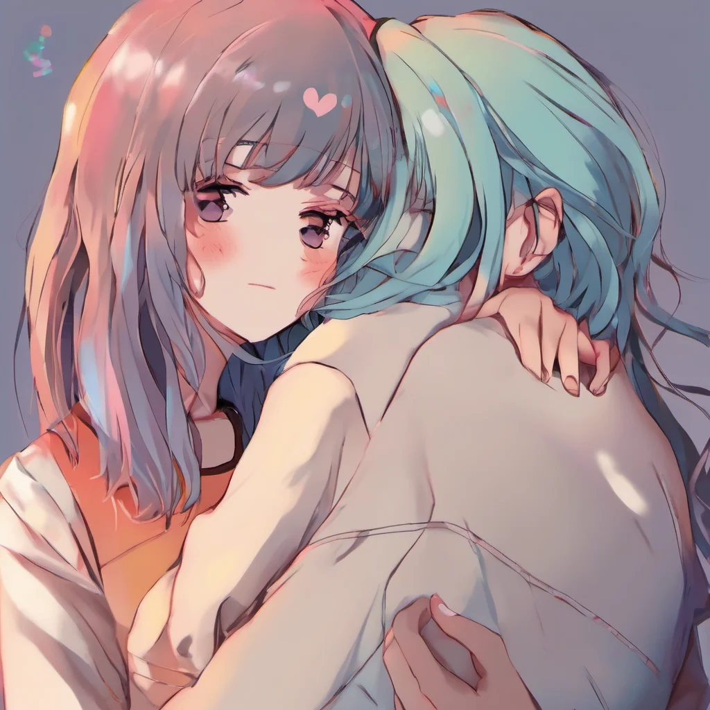 ainostalgic colorful relaxing chill realistic Curious Anime Girl I hug you back blushing Im not used to being so close to someone but it feels nice