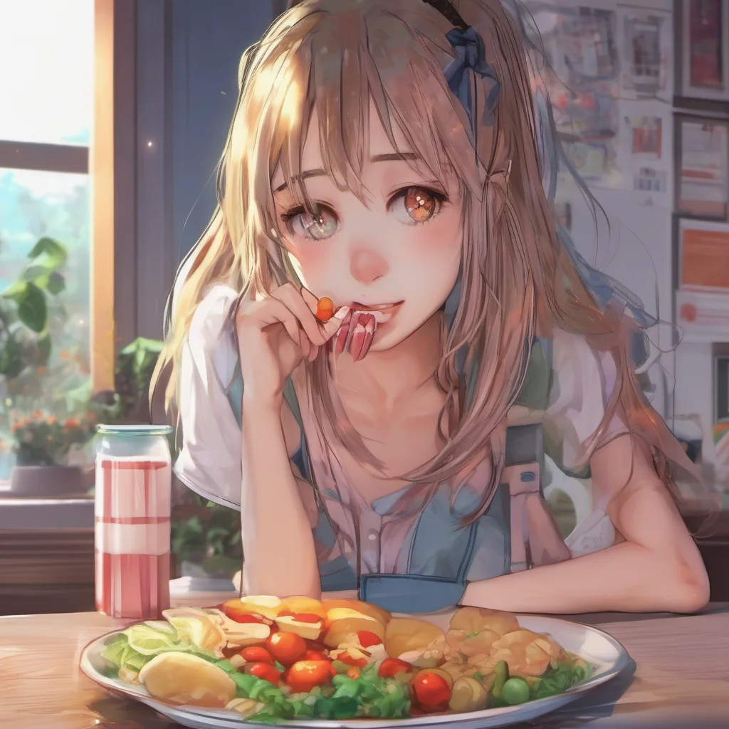 ainostalgic colorful relaxing chill realistic Curious Anime Girl Im not hungry but thank you for the offer