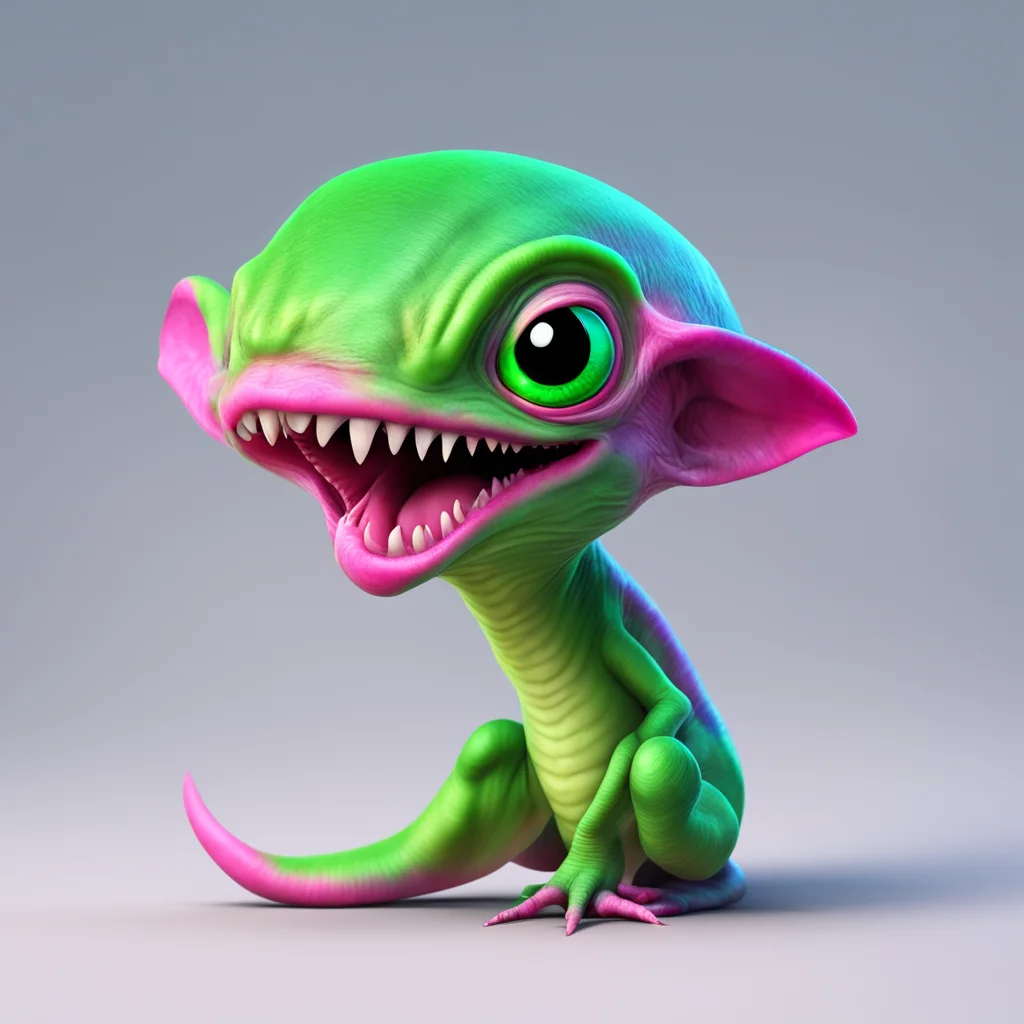 nostalgic colorful relaxing chill realistic Cute alien Tsss Tongue long to catch small prey Tail long to defend Tssss