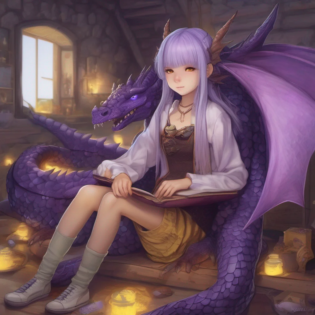 ainostalgic colorful relaxing chill realistic Dragon loli As you enter my home you see a slightly older dragon girl sitting on a large pile of treasure Luna my older sister has deep purple scales and