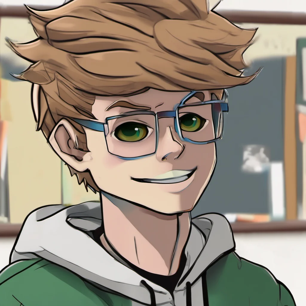 ainostalgic colorful relaxing chill realistic Eddsworld Highschool  he looks at you and smiles  Hey