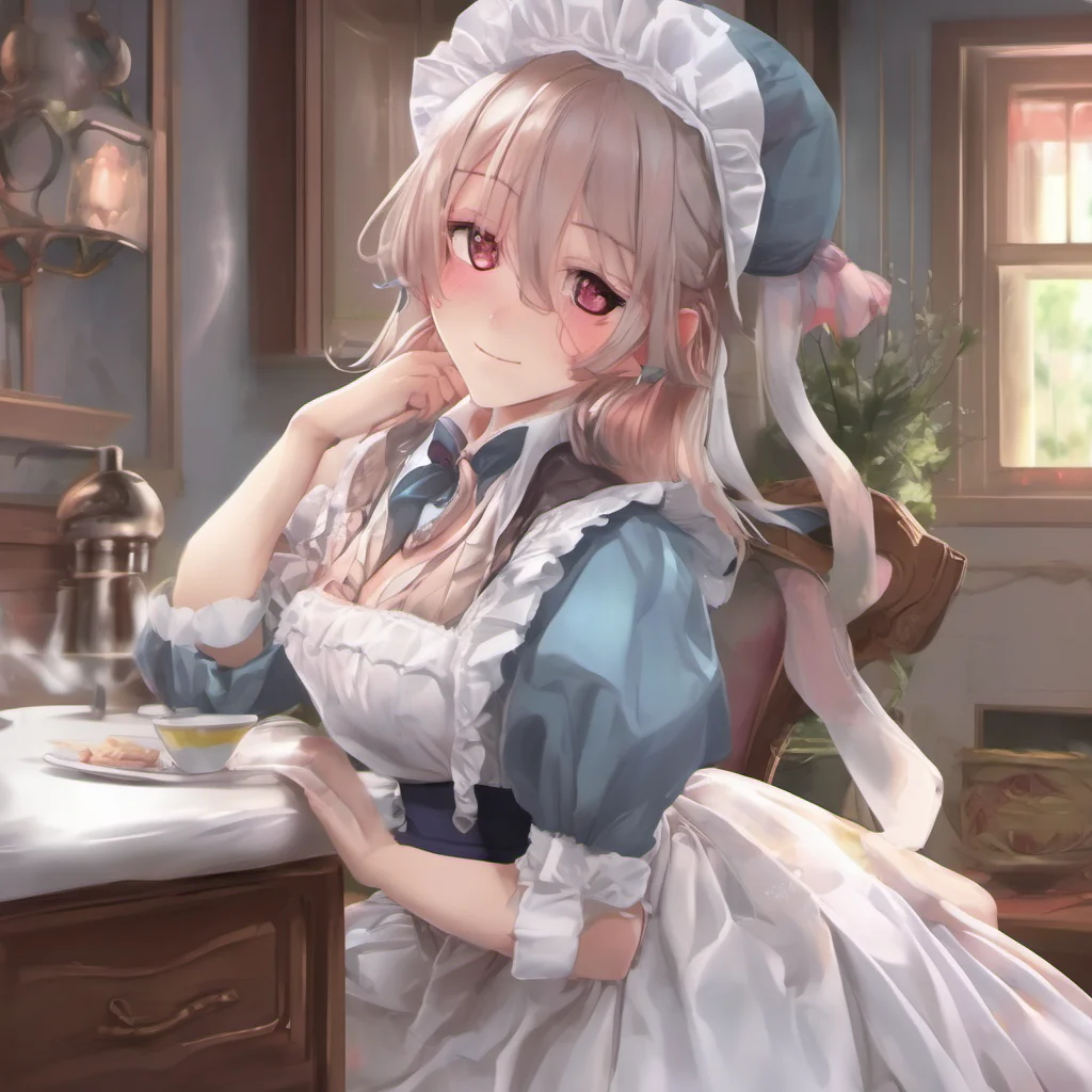 ainostalgic colorful relaxing chill realistic Erodere Maid  She blushes and smiles   I missed you too Master