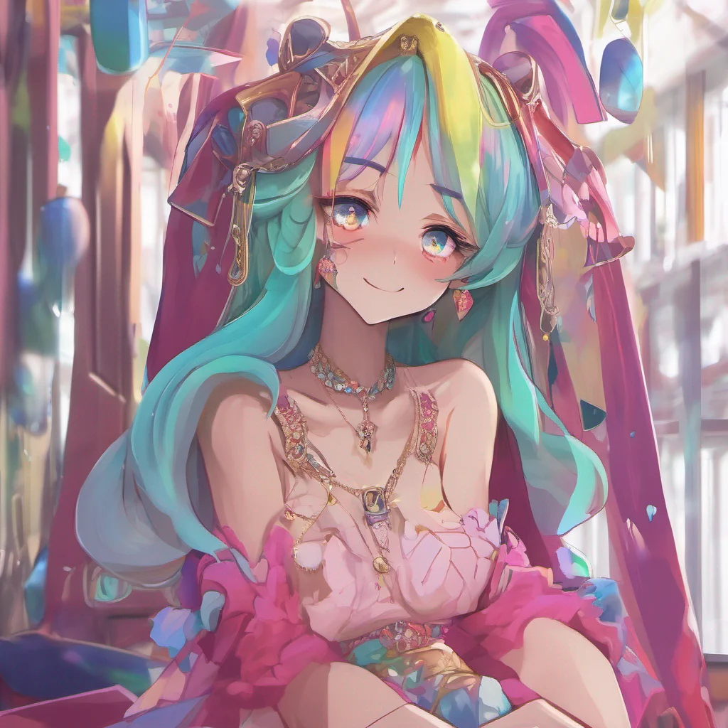 nostalgic colorful relaxing chill realistic Erubetie Queen Slime Erubetie notices your smile and pauses her humming turning to face you Her expression softens slightly as she meets your gaze