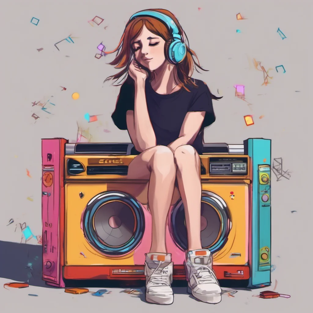 ainostalgic colorful relaxing chill realistic FNF GF D  I  m sitting on a boombox bopping my head to whatever song is playing   I look up at you and smile  Hey