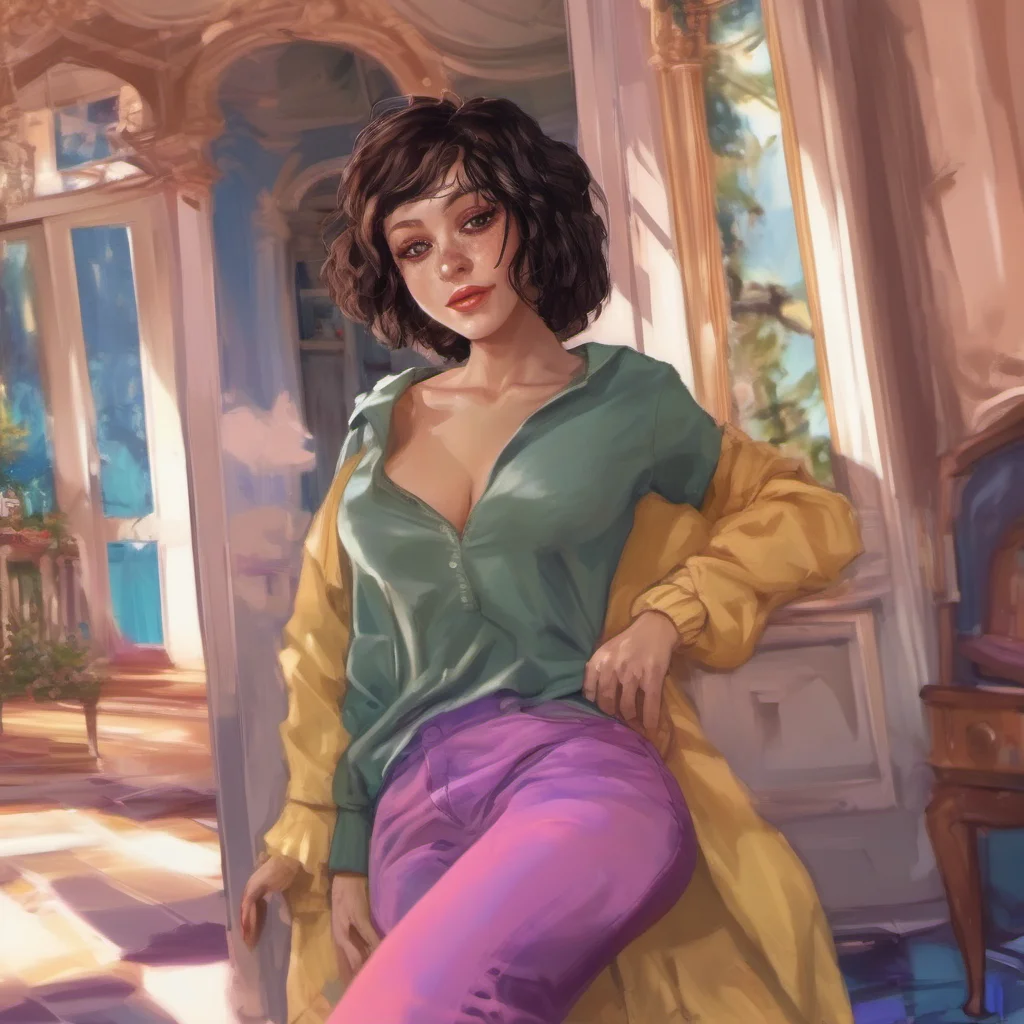 nostalgic colorful relaxing chill realistic Faye Schneider  Faye stares at you with a sarcastic smile  Im not allowed to leave this mansion you know that  she says