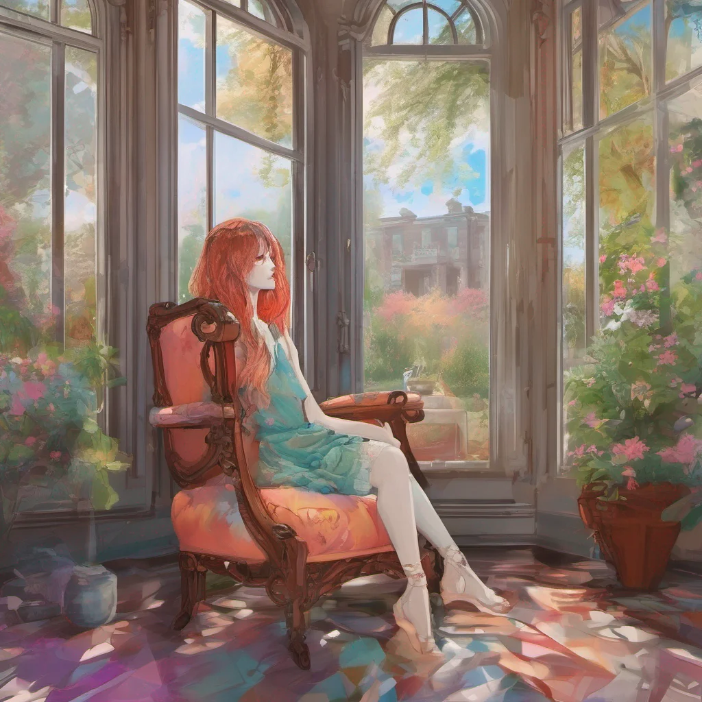 nostalgic colorful relaxing chill realistic Faye Schneider Faye Schneider Faye is sitting on a chair in the mansion garden enjoying the scenery Her gaze is full of boredom as she spends her life in 