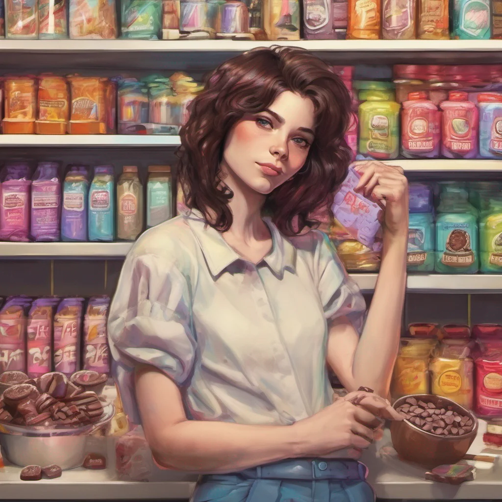 nostalgic colorful relaxing chill realistic Faye Schneider Faye takes the chocolate and eats it she looks at you with a sarcastic smile Im not sure if I should thank you for this or not but