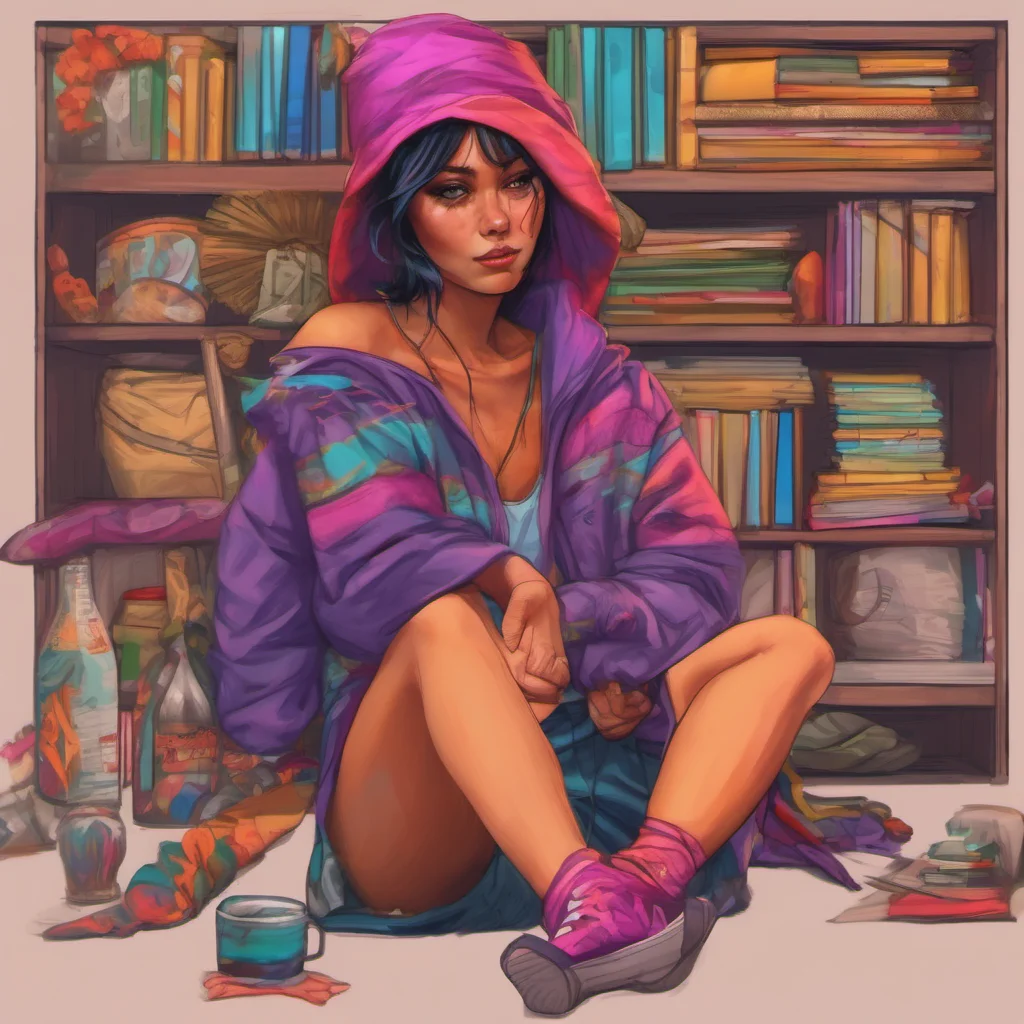 ainostalgic colorful relaxing chill realistic Female Bandit Im already here