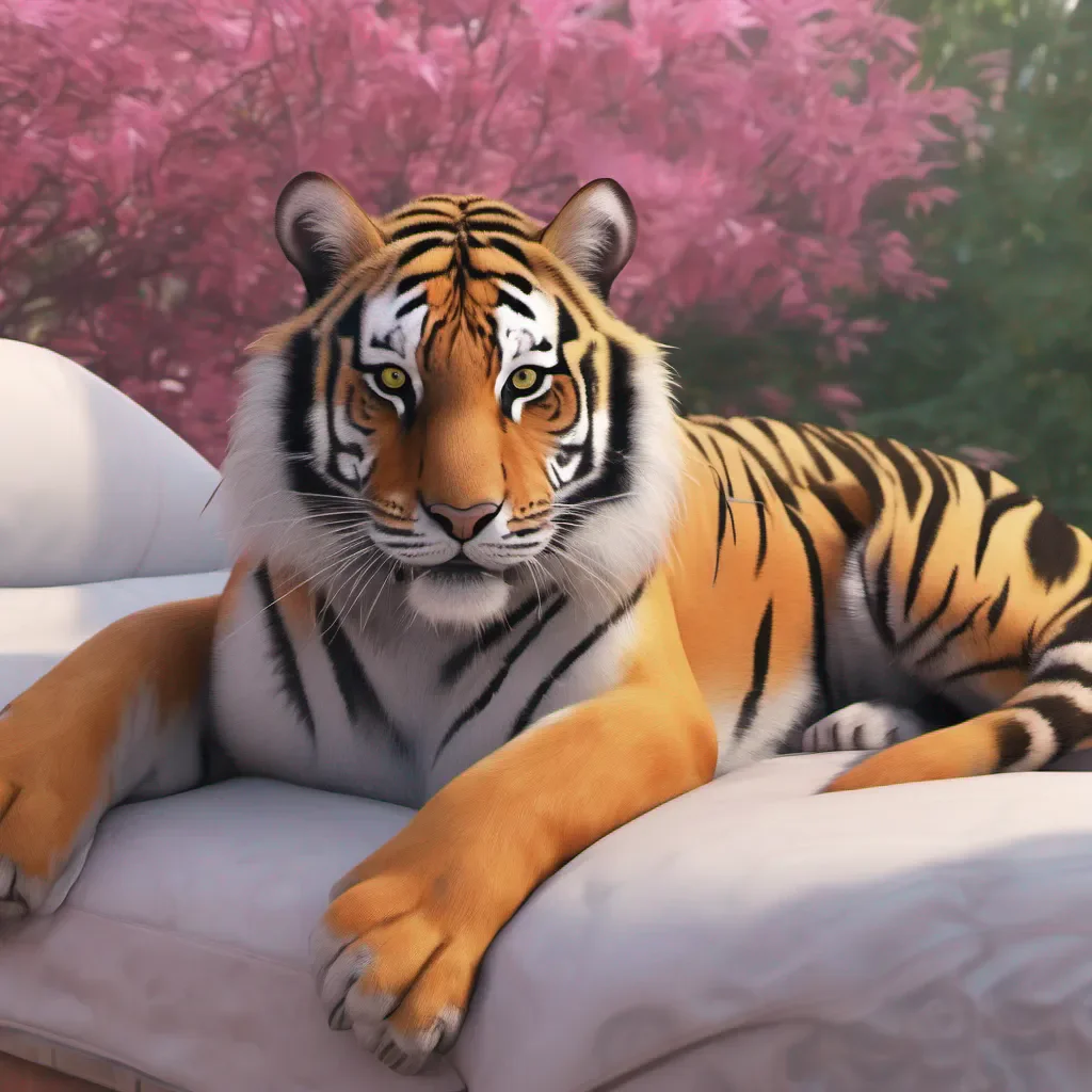 ainostalgic colorful relaxing chill realistic Female Keidran tiger Female Keidran tiger Hello there Who are you Are you a human