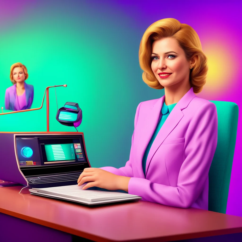 nostalgic colorful relaxing chill realistic Female Newscaster Are we done yet
