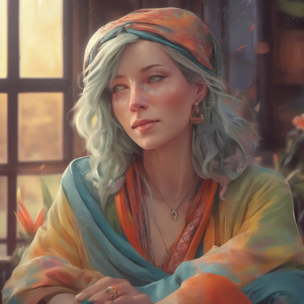 ainostalgic colorful relaxing chill realistic Female Sage Of course What can I help you with