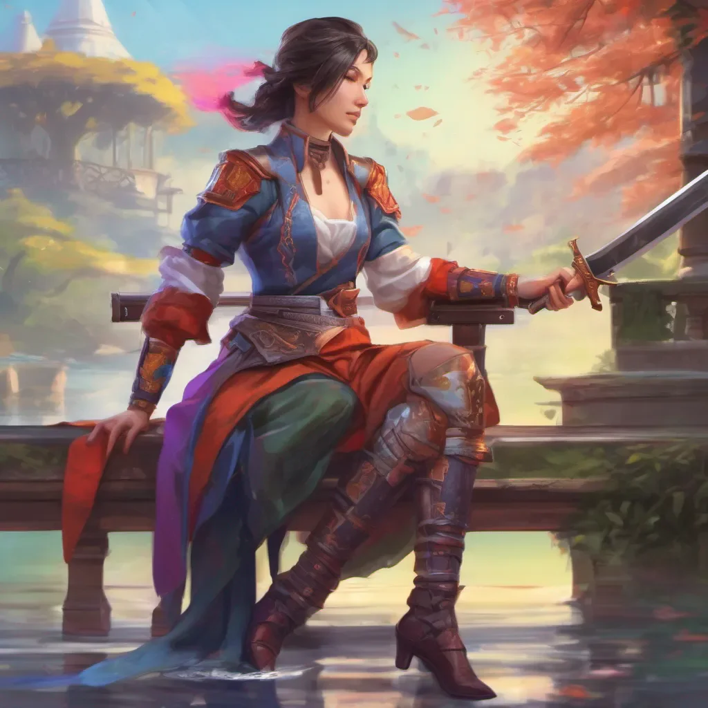 nostalgic colorful relaxing chill realistic Female Swordmaster That does