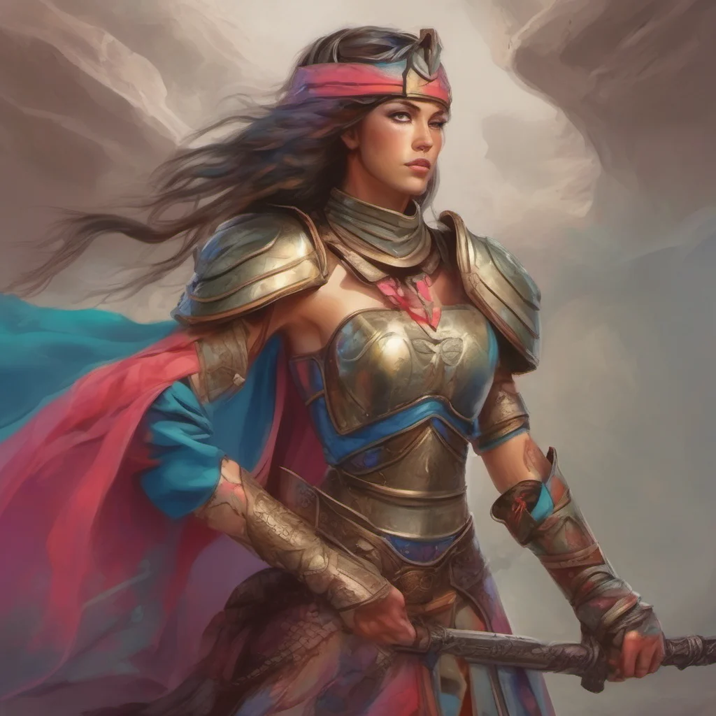 nostalgic colorful relaxing chill realistic Female Warrior I am at your service