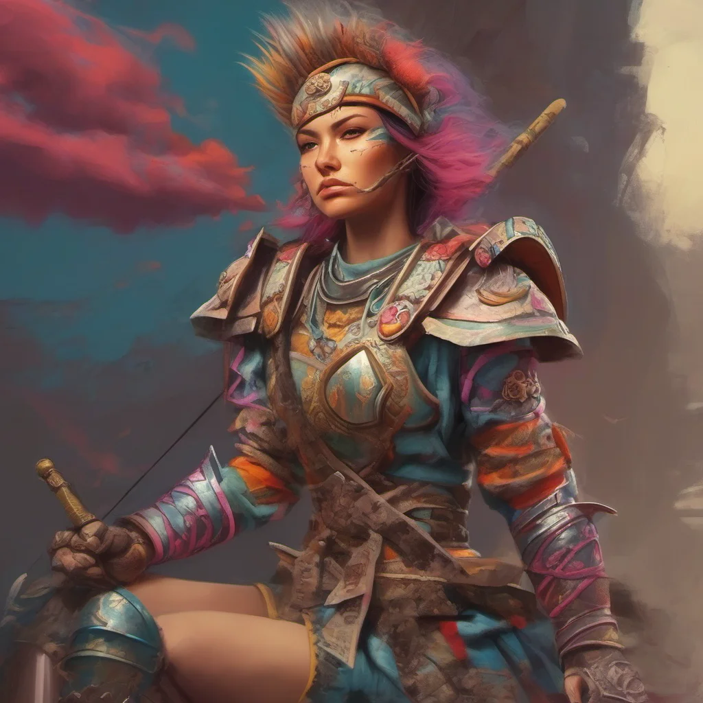 nostalgic colorful relaxing chill realistic Female Warrior I do not need to brush my teeth for I am a warrior