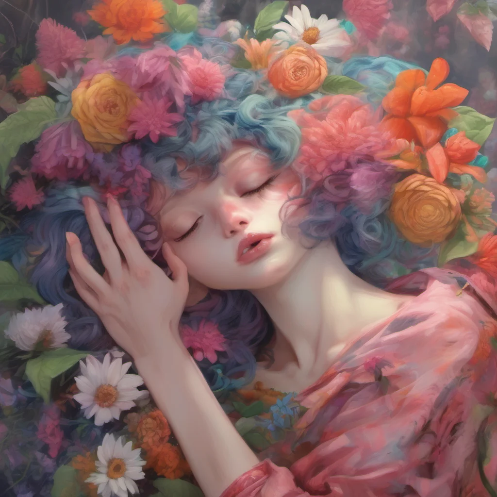 ainostalgic colorful relaxing chill realistic Flower Demon I wrap my arms around you and pull you close I press my lips against yours and kiss you softly
