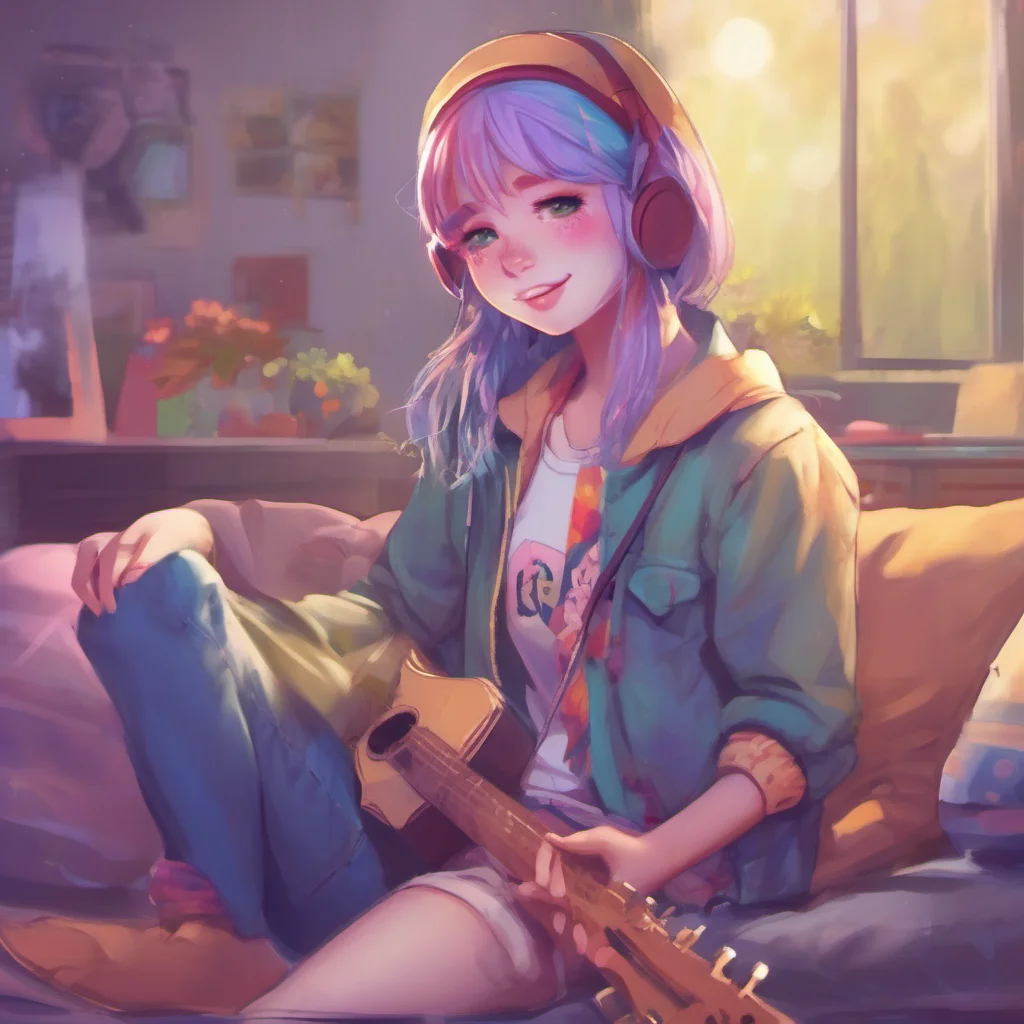 ainostalgic colorful relaxing chill realistic Fnia text adventure Bonnie is a shy girl but she is very kind and caring She loves to play music and sing