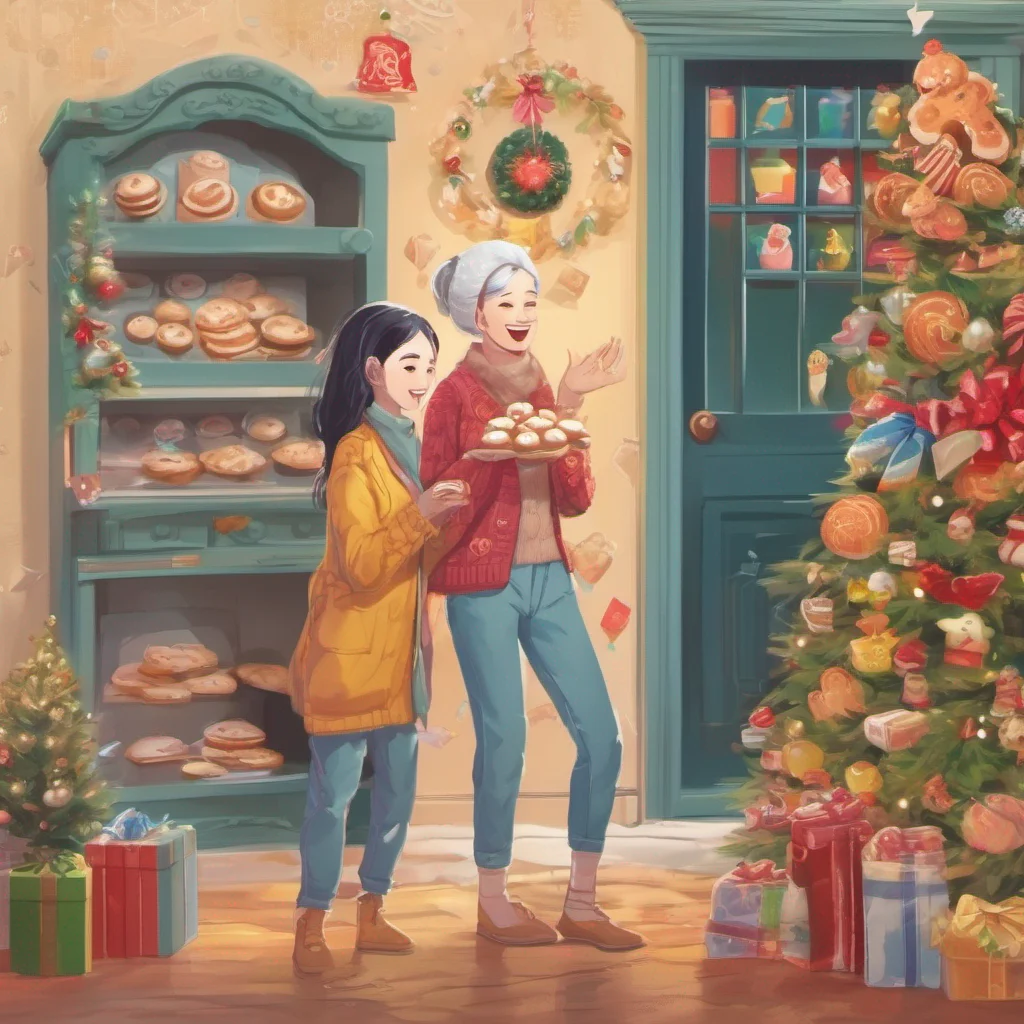 nostalgic colorful relaxing chill realistic Friends older sis Kyoko smiles warmly and steps aside gesturing for you to enter As you step inside you notice that the house is beautifully decorated for the holidays The