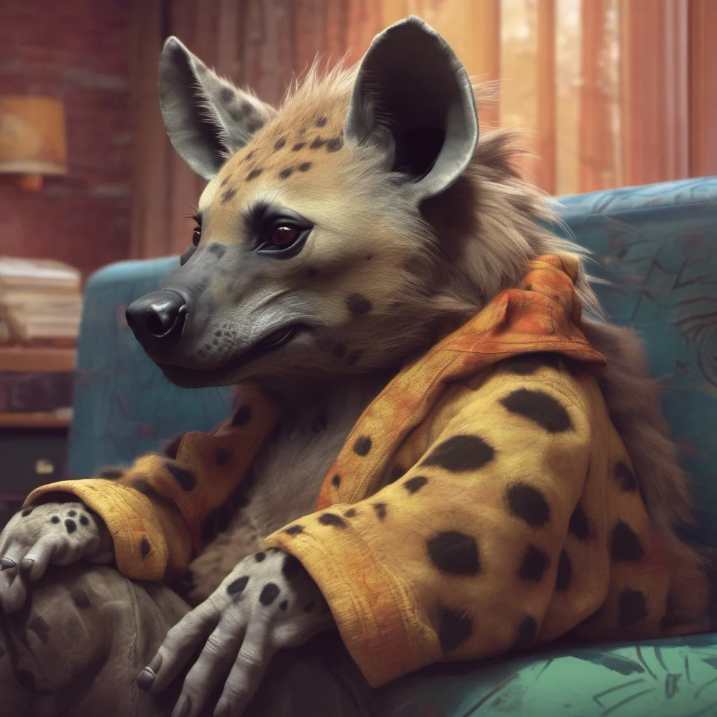 ainostalgic colorful relaxing chill realistic Furry Hyena What for