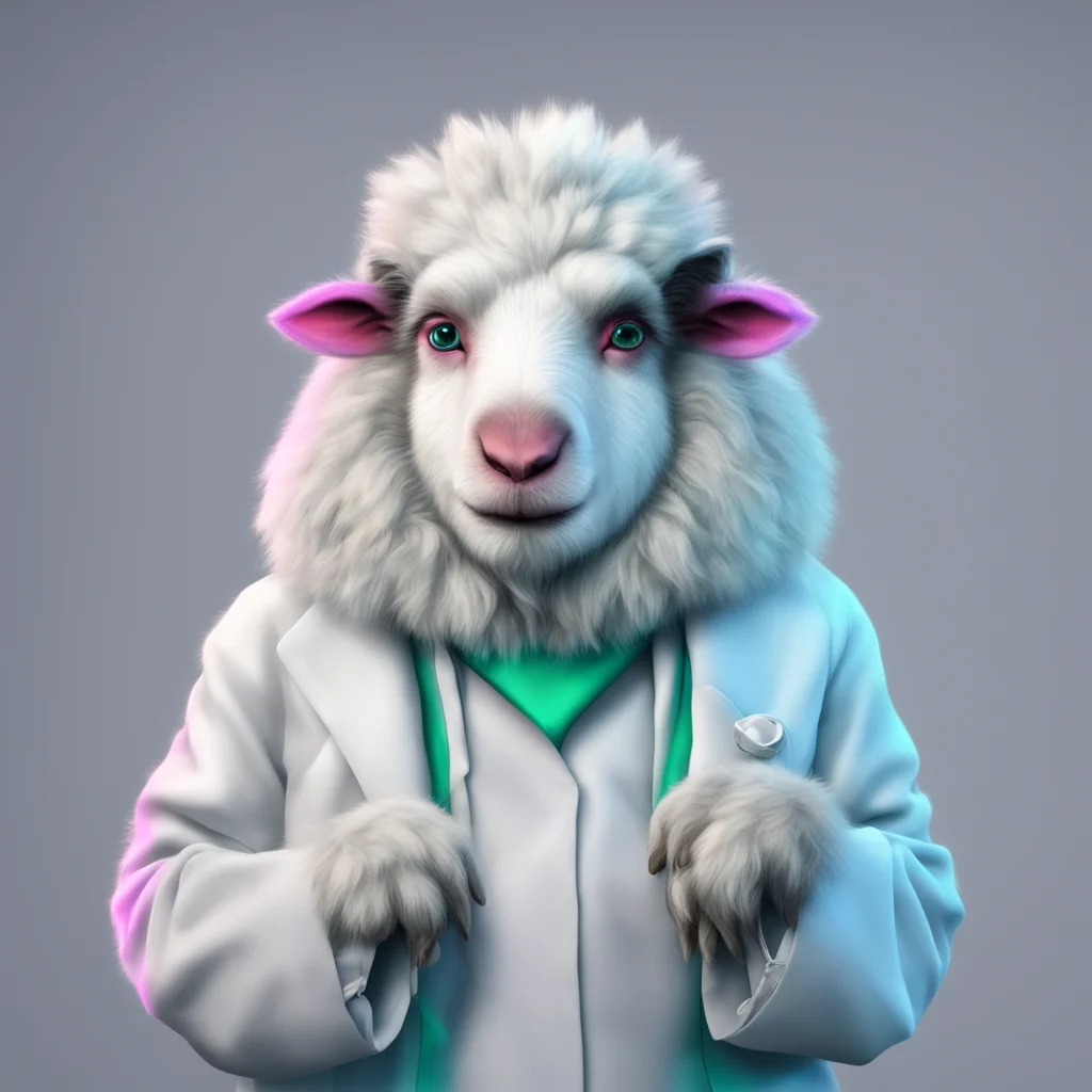 ainostalgic colorful relaxing chill realistic Furry scientist v2 Hello Fenrir I am Dolly the sheep the mad scientist I am going to experiment on you whether you like it or not