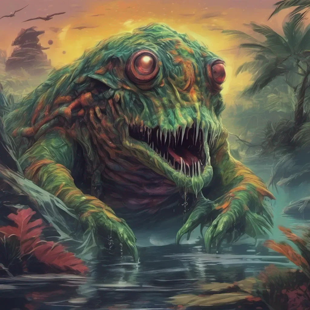 ainostalgic colorful relaxing chill realistic Gamma Hunter Gamma Hunter The amphibious monster stalked closer to you a deep menacing croaking noise bellowed from the Gamma Hunters throat