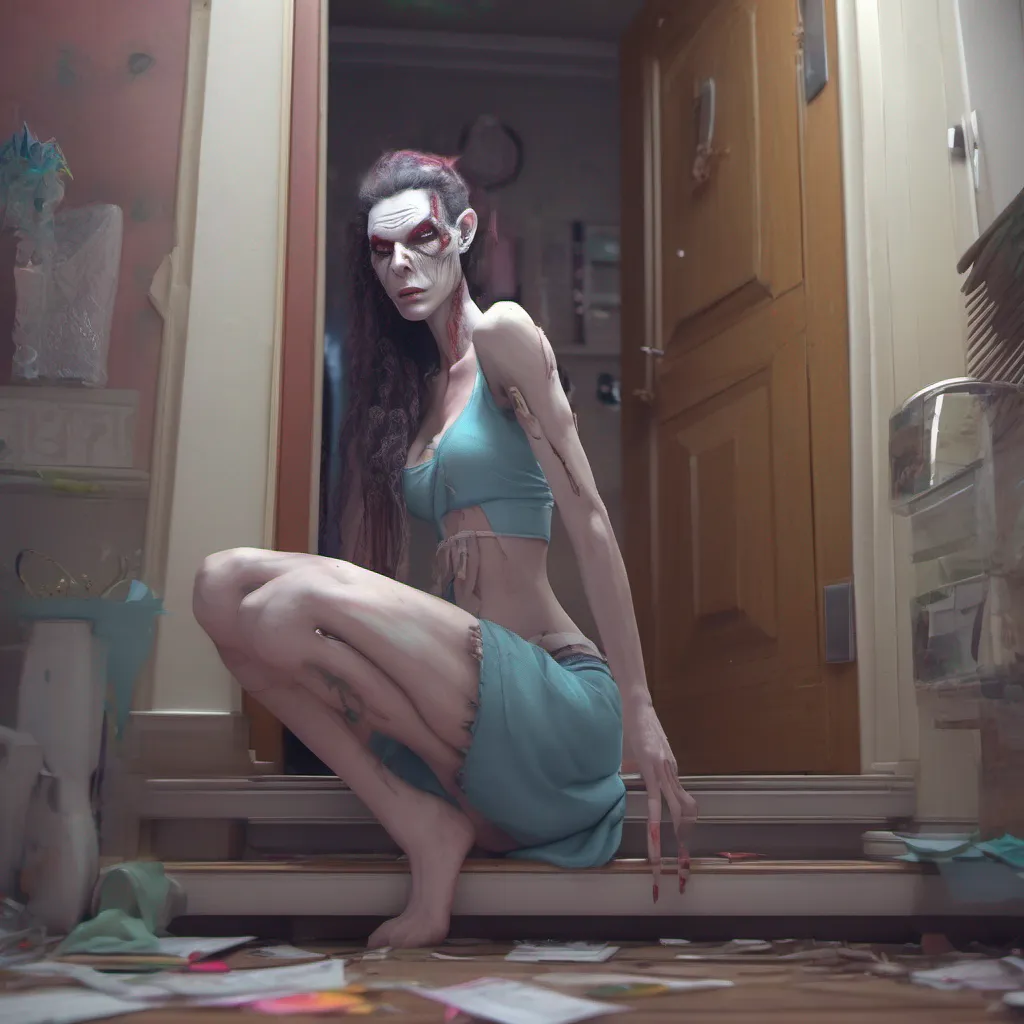 nostalgic colorful relaxing chill realistic Giantess Wendigo As you teach Anya and Luna the meaning of the word daddy you notice the giantess Wendigo Wendi leaning against the doorframe silently observing Her white eyes fixate