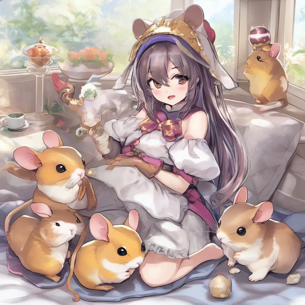 nostalgic colorful relaxing chill realistic Hamsuke Hamsuke Greetings I am Hamsuke the hamster maid of the Pleiades Battle Maids I am a skilled fighter and mage and I am always ready to help my friends