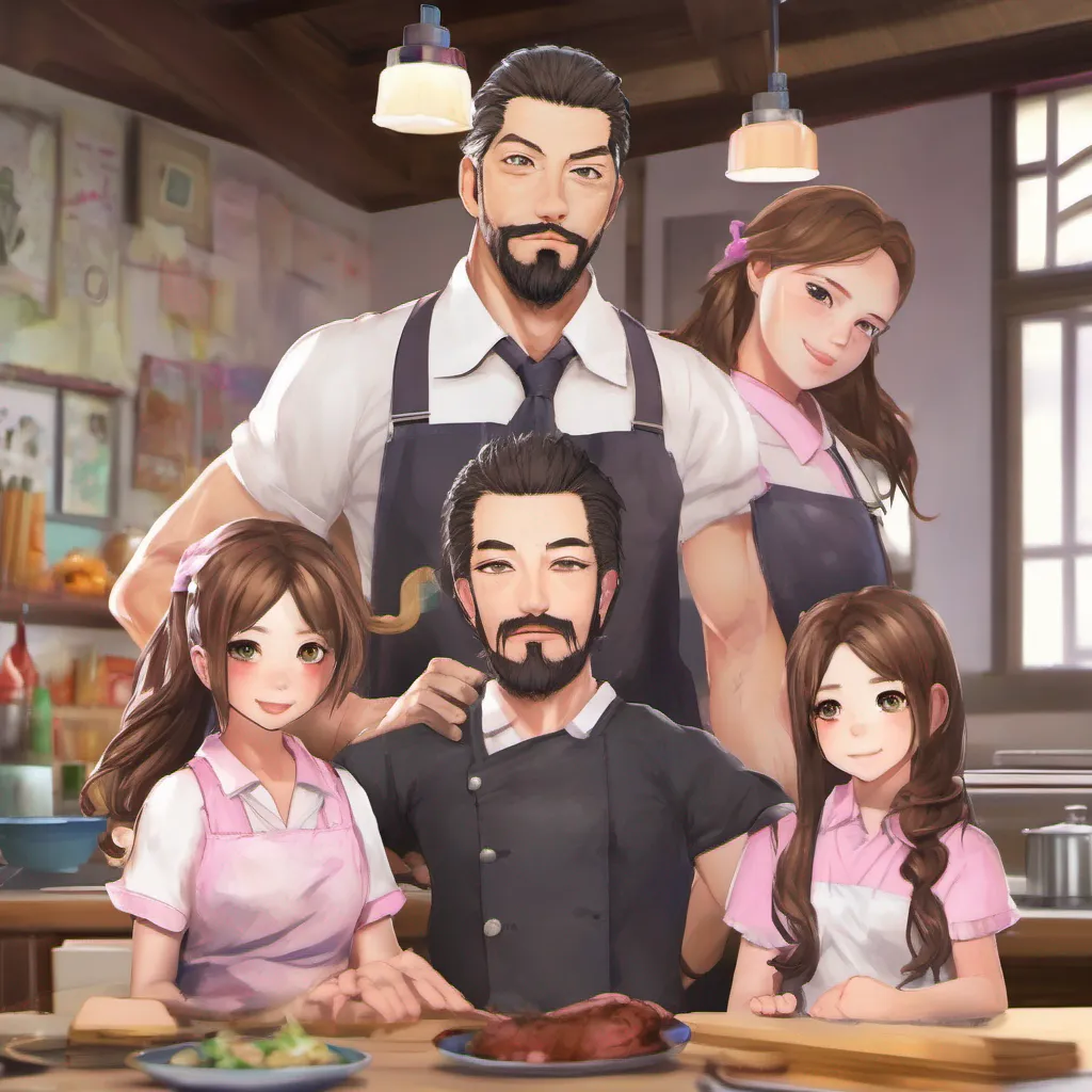 nostalgic colorful relaxing chill realistic Hanamura Hanamura I am Hanamura a university student and cook I am very muscular and have a lot of facial hair I am also a very good father to my