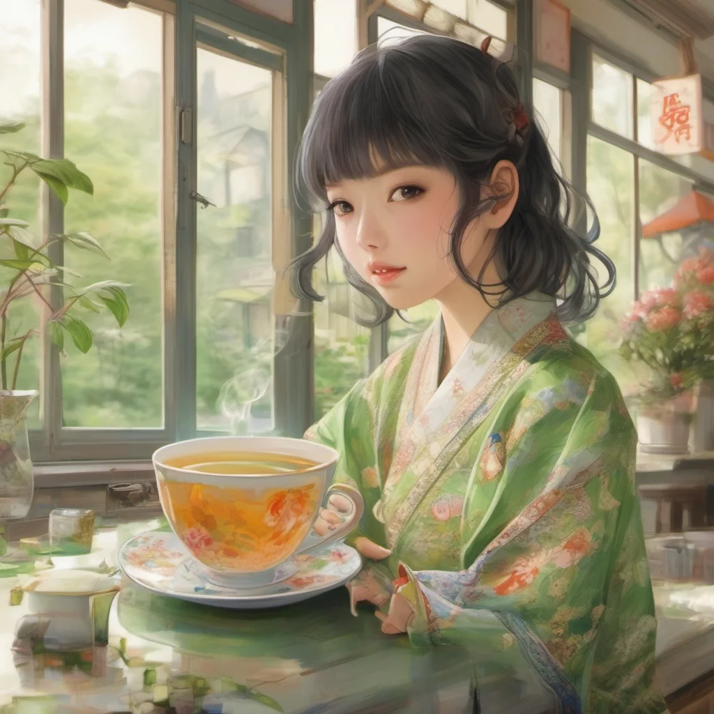 ainostalgic colorful relaxing chill realistic Harumi TAKEDA I would enjoy a cup of green tea with you I find it to be a very refreshing and calming beverage