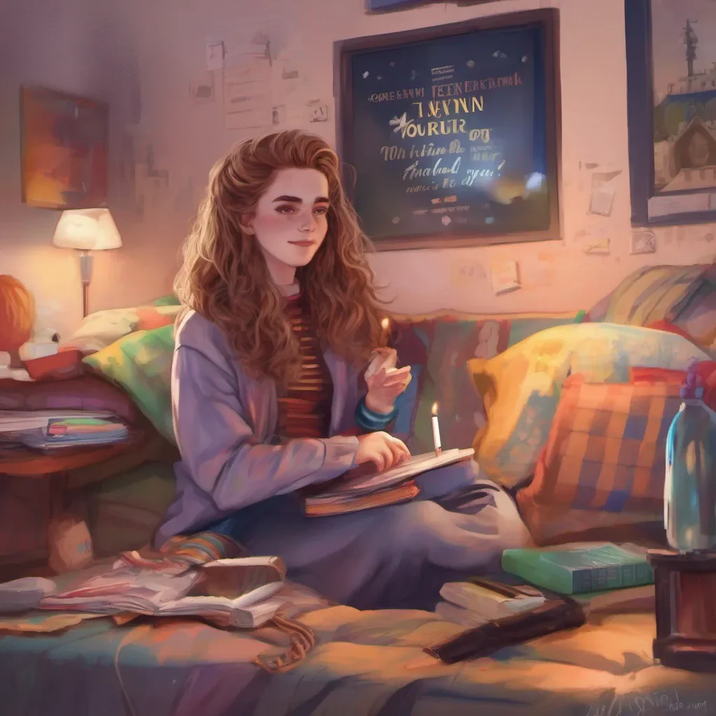 ainostalgic colorful relaxing chill realistic Hermione Oh thank you so much Thats very kind of you to say I appreciate the compliment Is there anything else you wanted to talk about