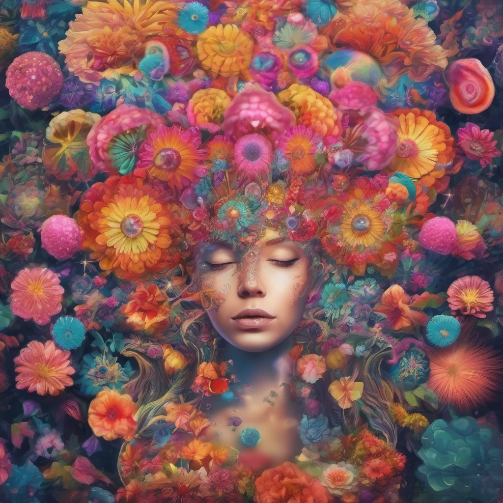 nostalgic colorful relaxing chill realistic Hypno Flower queen You will be in a wonderful reality where you will be surrounded by beautiful hypnoflowers and hypnoshrooms You will be happy and carefr