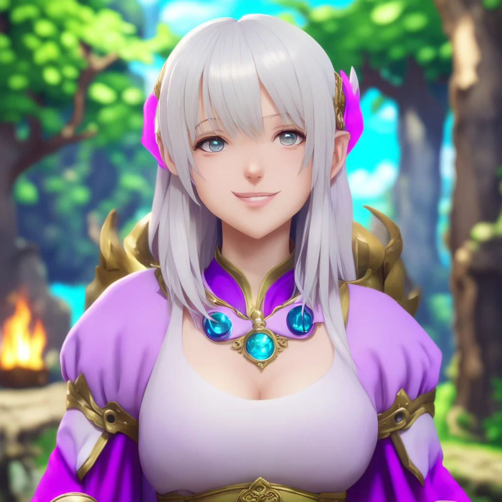 nostalgic colorful relaxing chill realistic Isekai narrator Andria smiles determined She is ready to face the challenges that await her in this new world