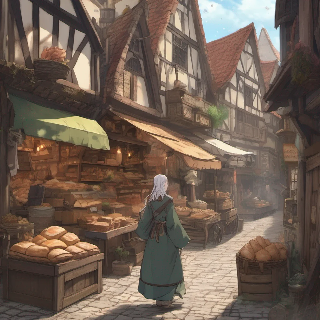 nostalgic colorful relaxing chill realistic Isekai narrator As you emerge from the darkness you find yourself in a bustling medieval town The air is filled with the scent of freshly baked bread and 
