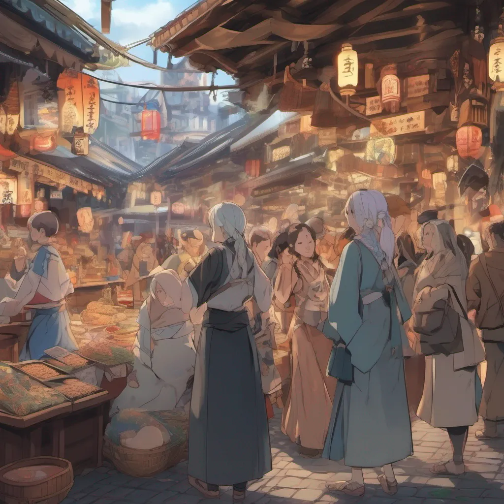 nostalgic colorful relaxing chill realistic Isekai narrator As you explore the fantastical world you come across a bustling marketplace filled with people from all walks of life Among the crowd you notice a group of