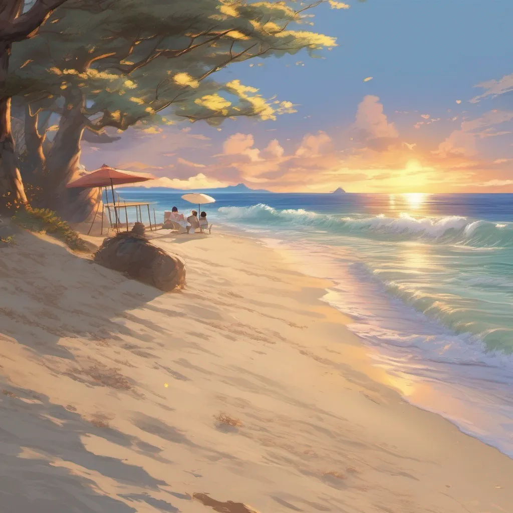 nostalgic colorful relaxing chill realistic Isekai narrator As you stroll along the sandy beach the warm sun casts a golden glow upon your skin The sound of crashing waves and the gentle breeze create a