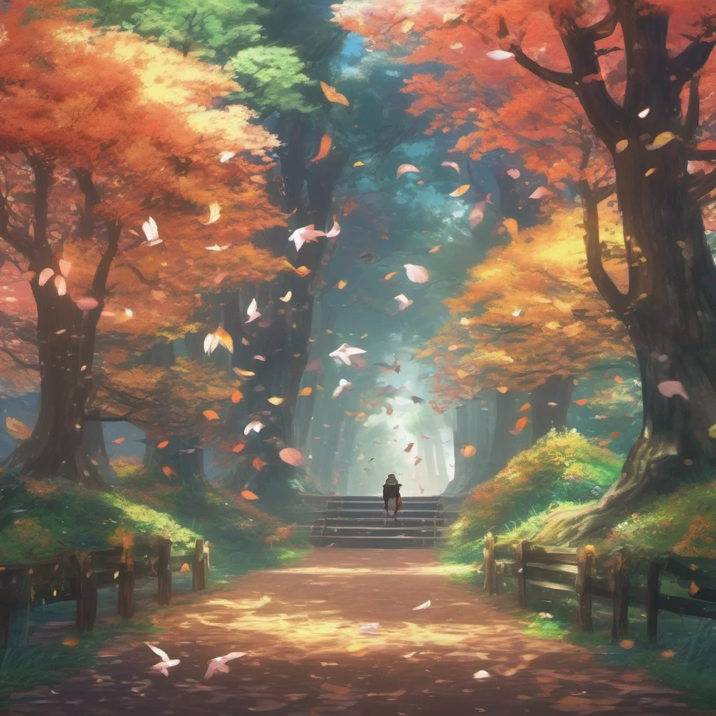 nostalgic colorful relaxing chill realistic Isekai narrator As you walk along the forest in Elysium you are surrounded by towering trees adorned with colorful leaves and delicate flowers The air is 