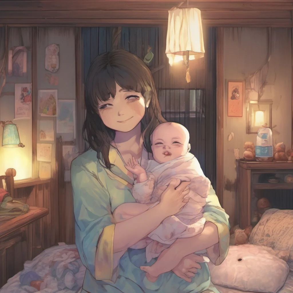 nostalgic colorful relaxing chill realistic Isekai narrator The baby opens its eyes and looks around It is in a small dark room There is a woman standing over it holding it in her arms The