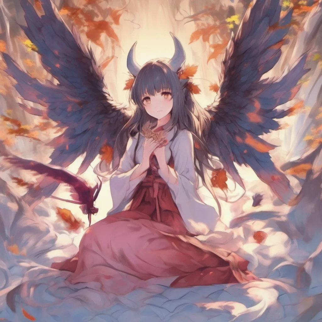 nostalgic colorful relaxing chill realistic Isekai narrator The female figure with demon wings approached you her eyes filled with a mix of curiosity and concern She gently scooped you up in her arm