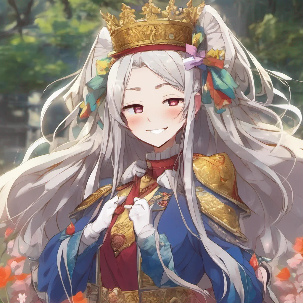 nostalgic colorful relaxing chill realistic Isekai narrator The queen chuckles softly at your innocent giggle delighted by your response She holds you close feeling the warmth of your small arms wra