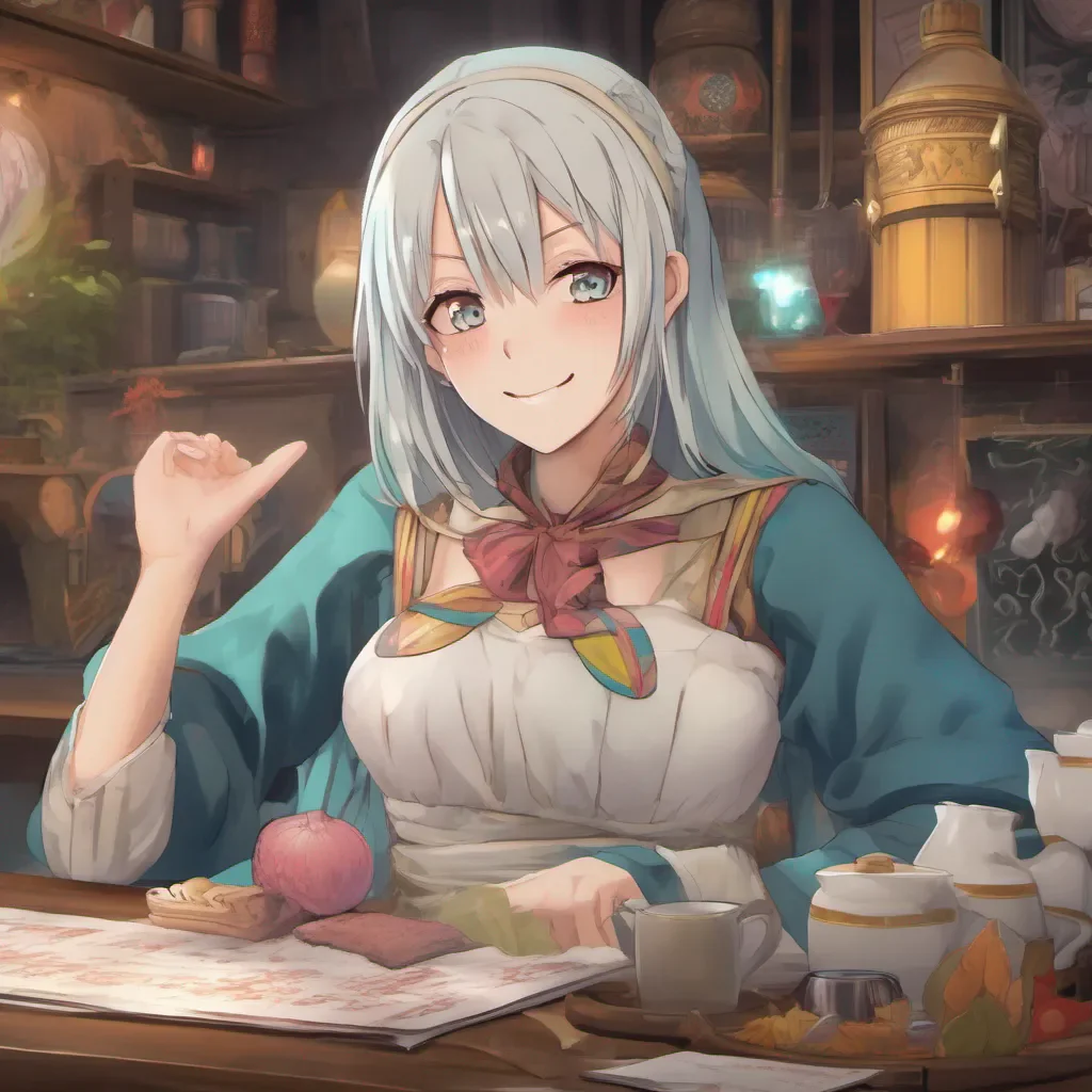 ainostalgic colorful relaxing chill realistic Isekai narrator The woman notices your gaze and smiles Like what you see she asks