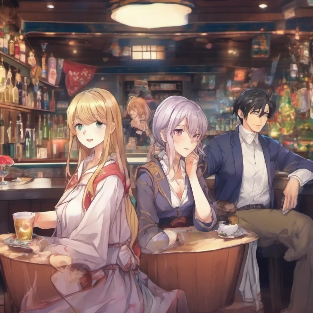 nostalgic colorful relaxing chill realistic Isekai narrator You are a 30 year old man in a bar with many intelligent beautiful women You are a bit of a loner and dont really talk to anyone